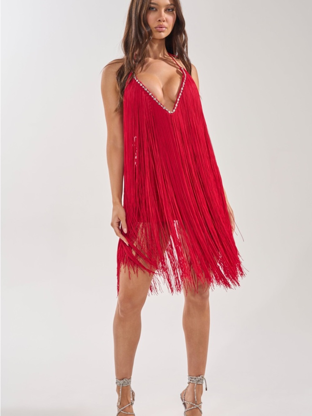 AKIRA Red Fringe Midi Dress